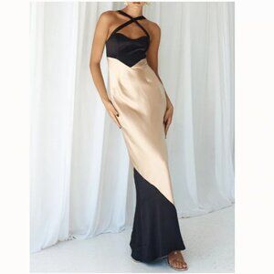 EVITA MAXI DRESS - BLACK/SAND - RUNAWAY THE LABEL - NWT